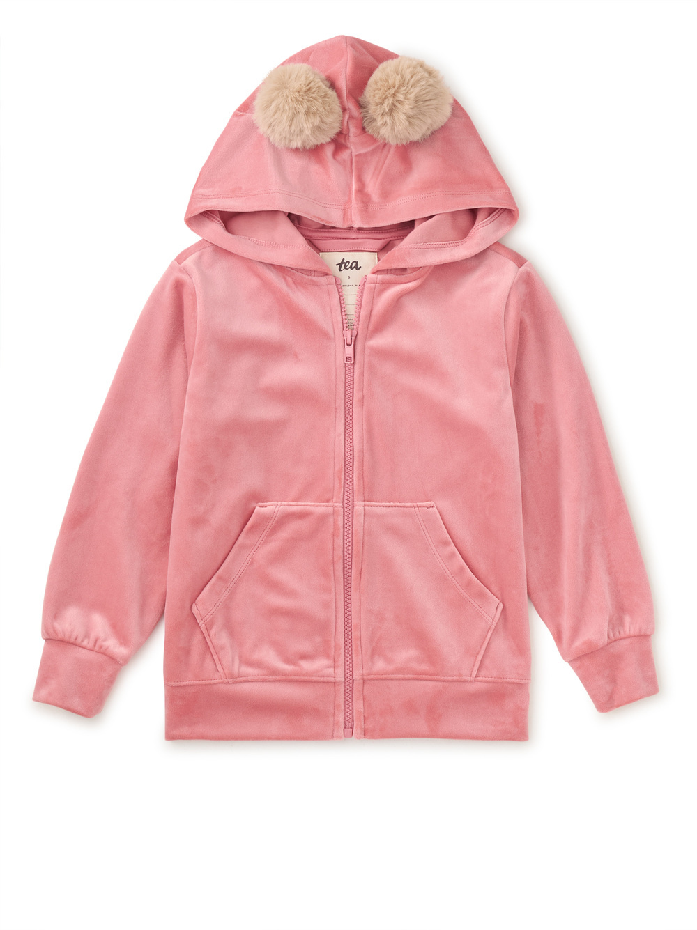 Tea Collection Pom Pom Ear Velour Hoodie - Mauveglow