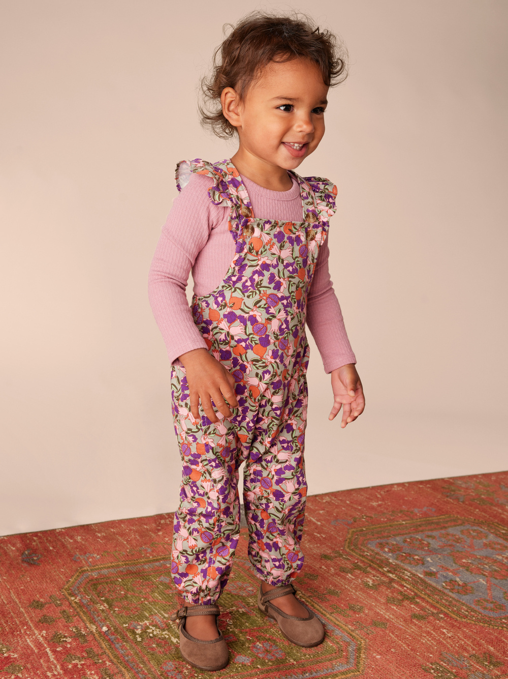 Tea Collection Corduroy Ruffle Overall & Bodysuit Set - Royal