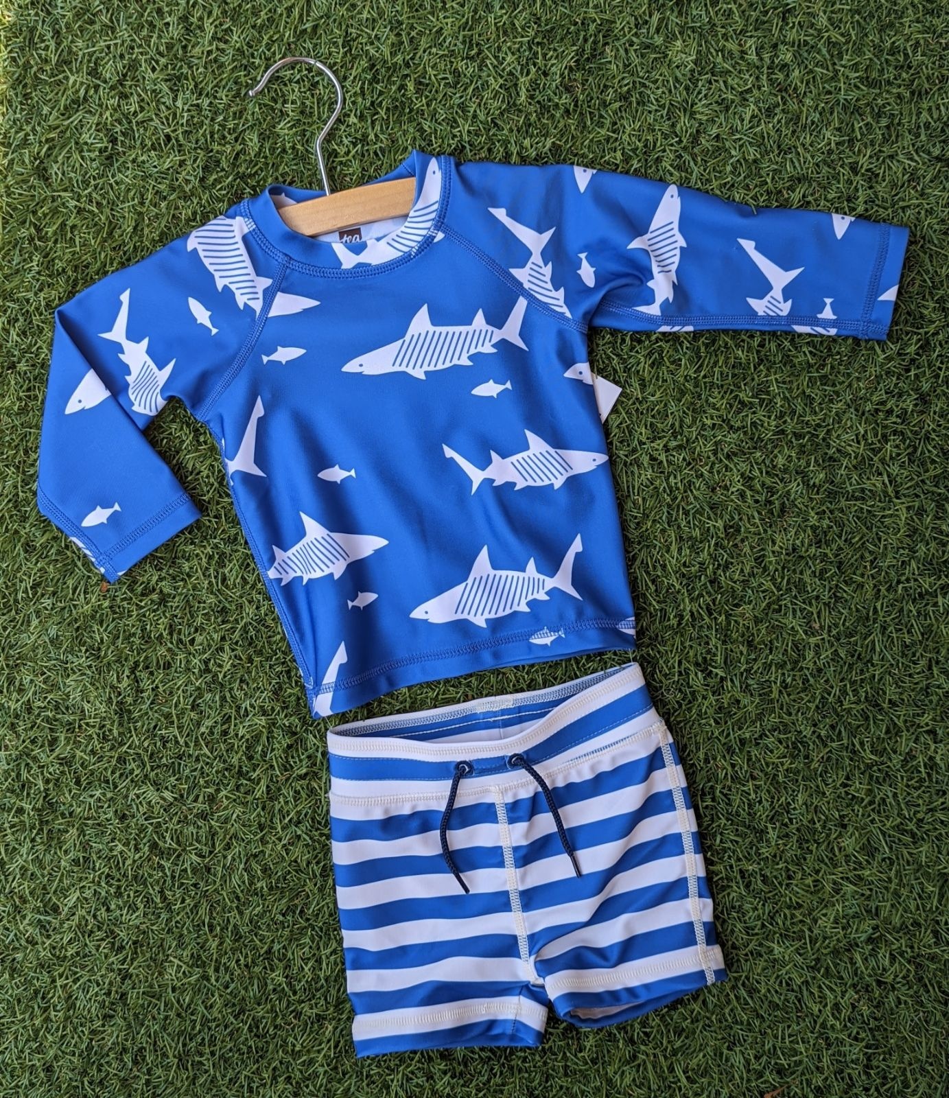 Tea Collection Baby Rash Guard Swim Set - Great White
