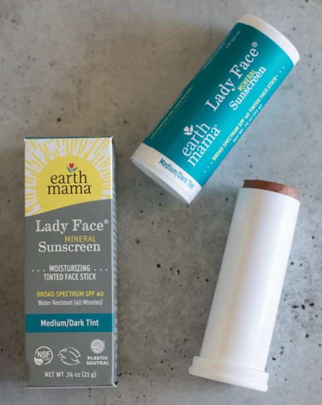 Earth Mama Angel Baby Lady Face Mineral SPF 40 Sunscreen Stick- Medium/Dark