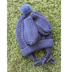 Mayoral Mayoral Winter Knit Bonnet & Mittens Set - Navy