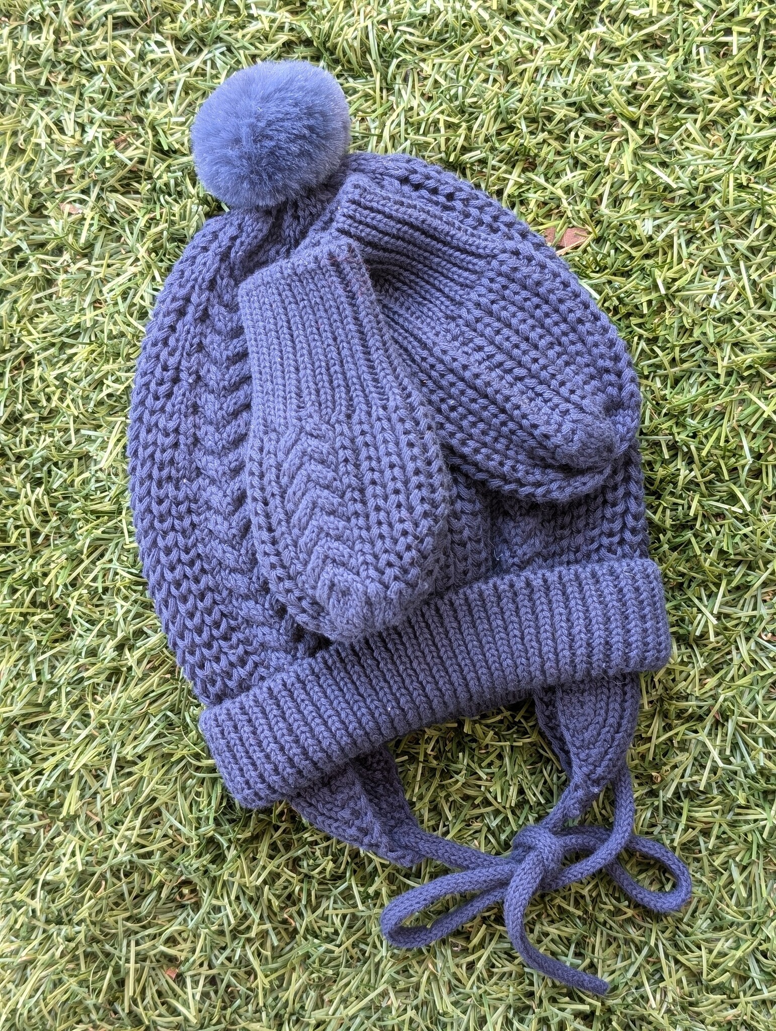 Mayoral Mayoral Winter Knit Bonnet & Mittens Set - Navy