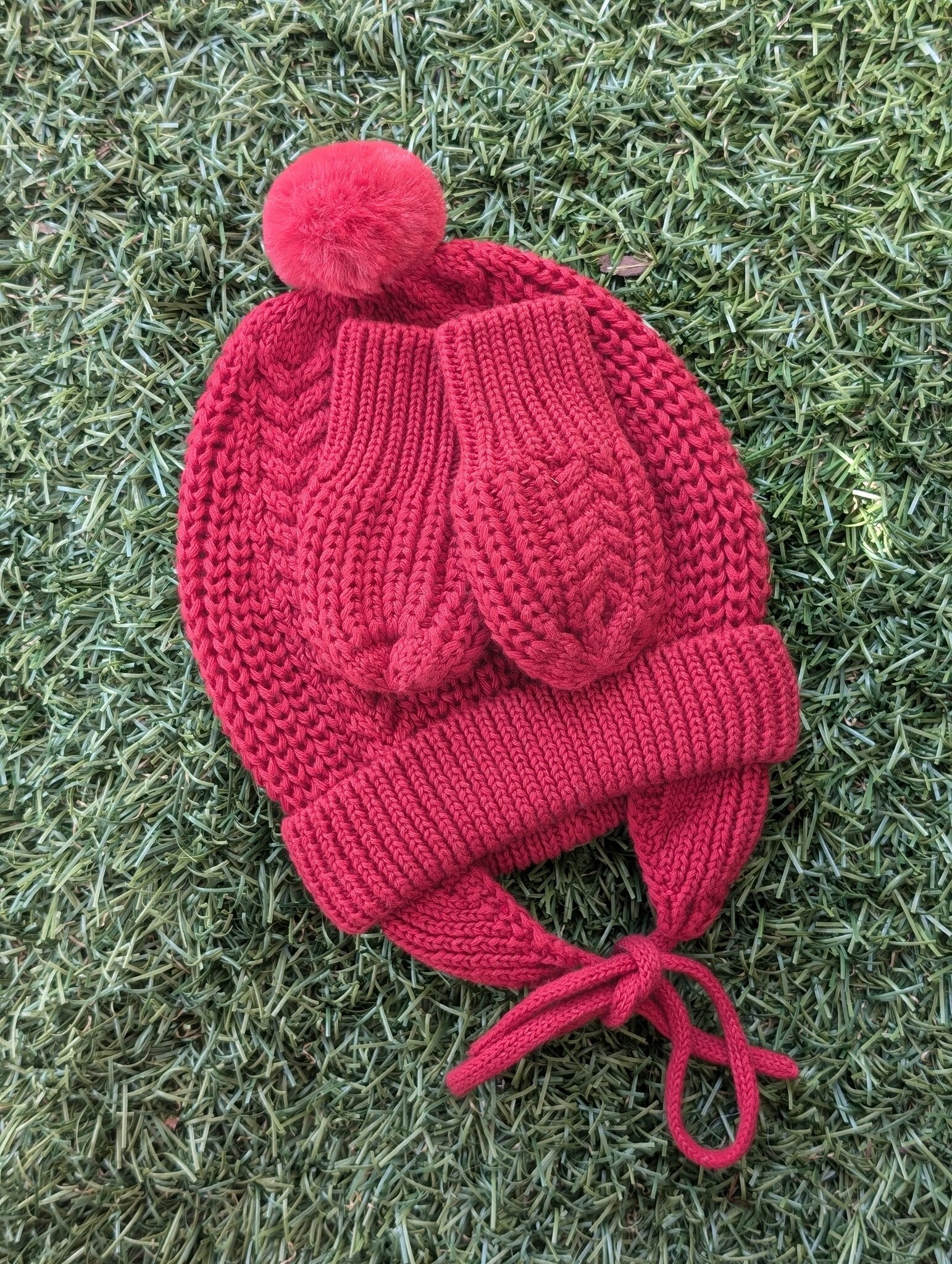 Mayoral Mayoral Winter Knit Bonnet & Mittens Set - Rich Red