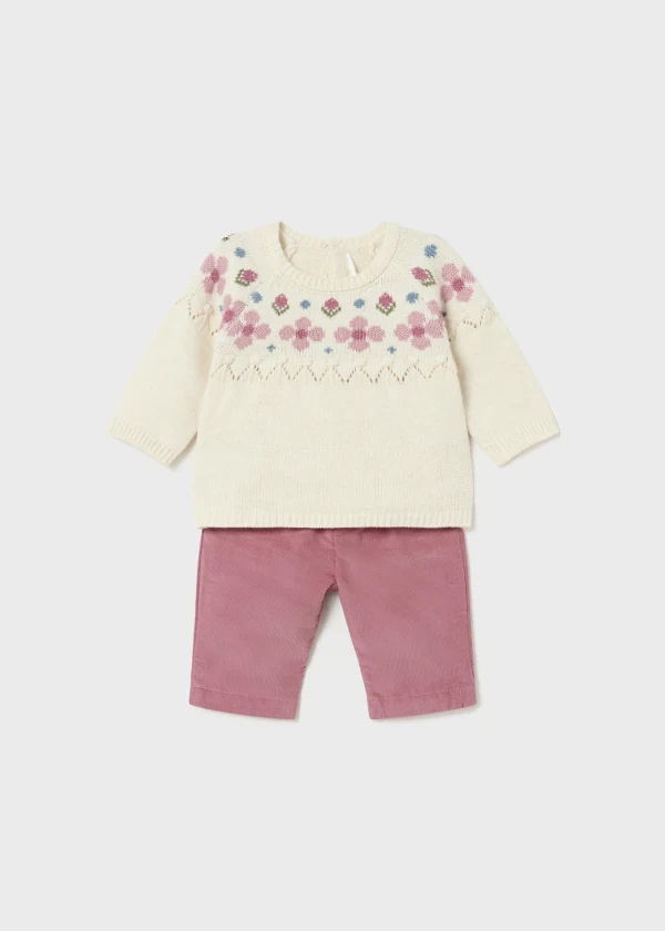 Mayoral Mayoral Janet Button Cardigan & Dusty Pink Corduroys Set