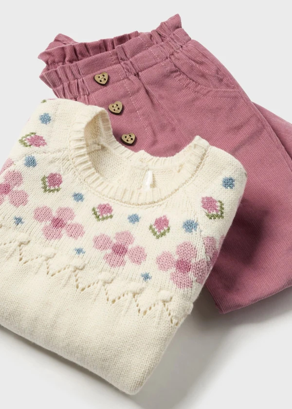 Mayoral Mayoral Janet Button Cardigan & Dusty Pink Corduroys Set