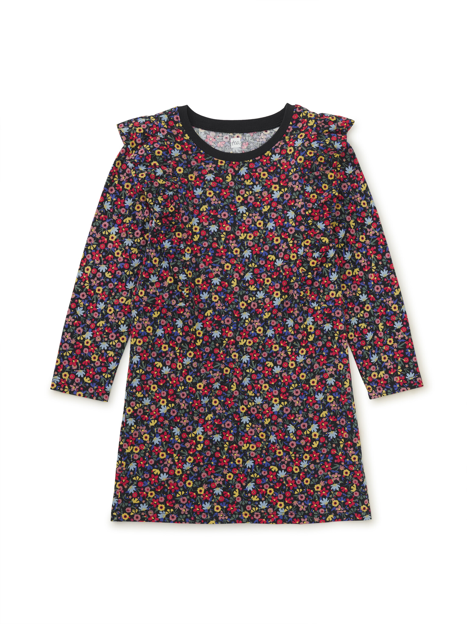 Tea Collection Ditsy Floral A-Line Ruffle Shoulder Dress