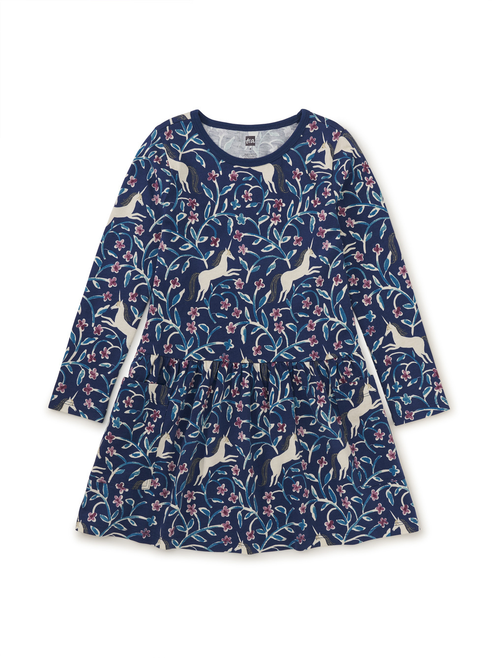 Tea Collection Unicorn Tile Long Sleeve Pocket Dress