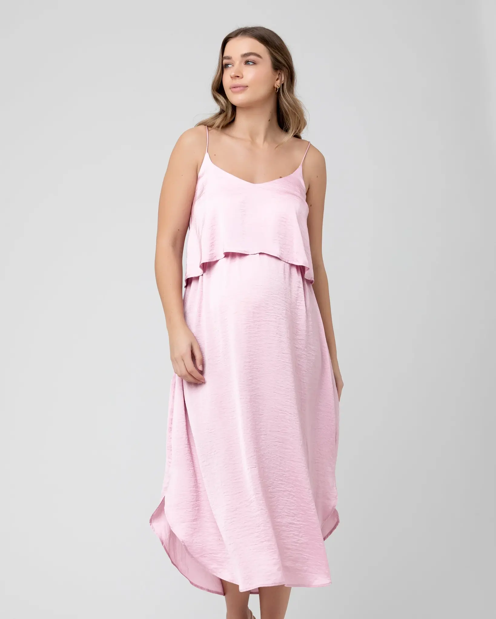Ripe Maternity Summer Satin Nursing Maxi Dress - Pink