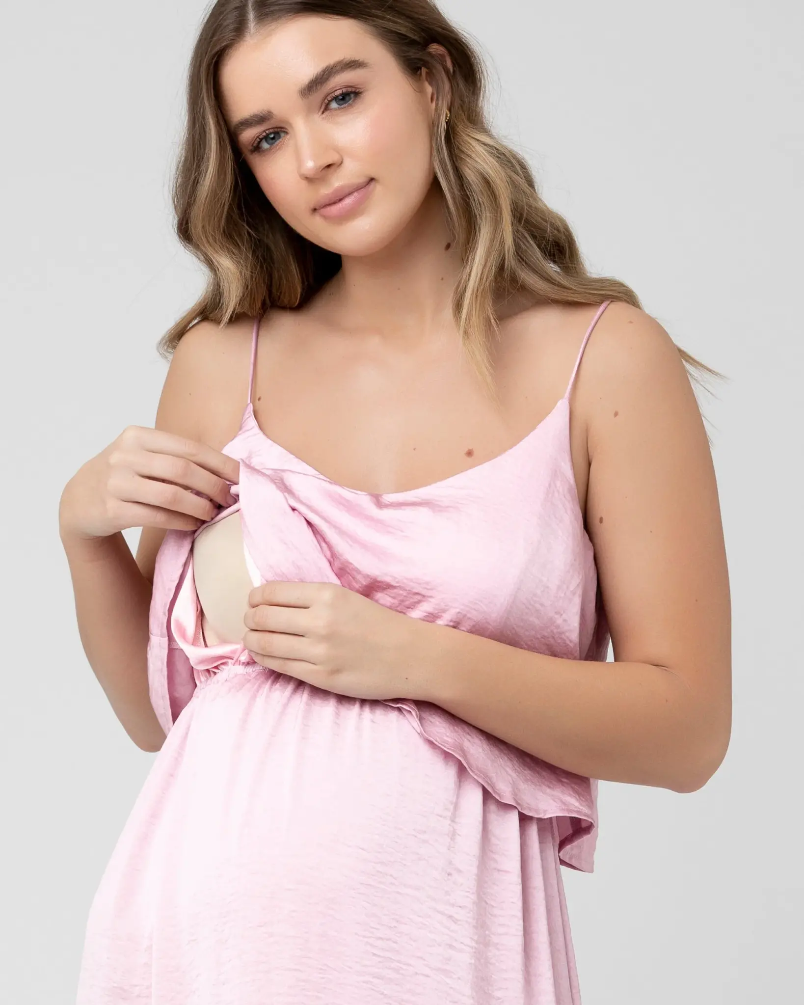 Ripe Maternity Summer Satin Nursing Maxi Dress - Pink