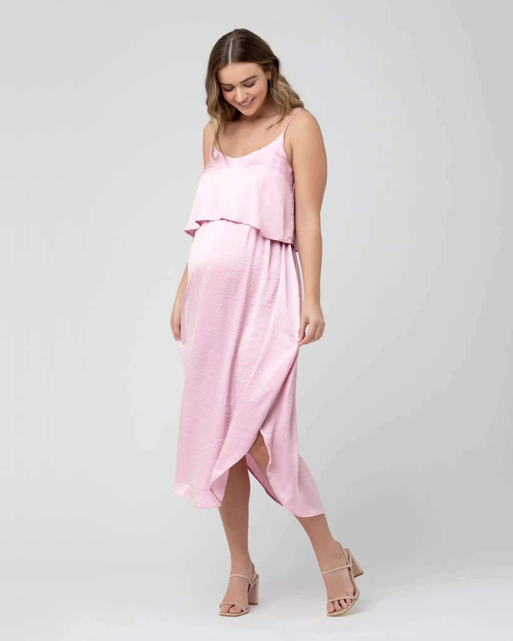 Ripe Maternity Summer Satin Nursing Maxi Dress - Pink