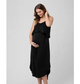 Ripe Maternity Summer Satin Nursing Maxi Dress - Black