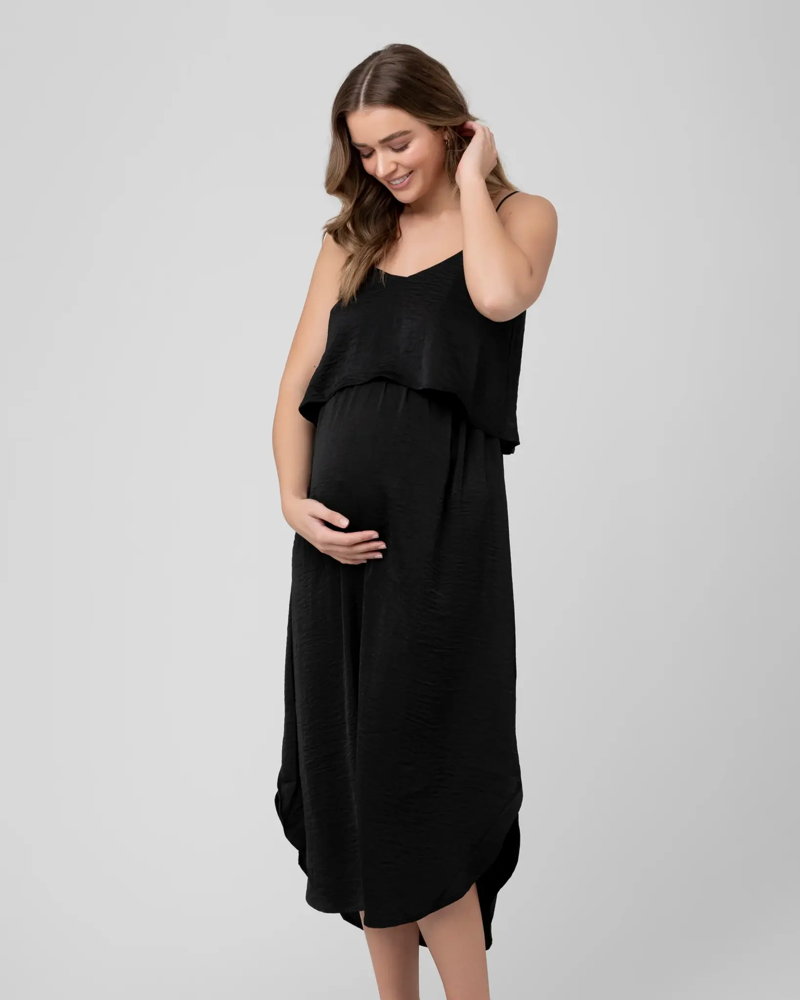 Ripe Maternity Summer Satin Nursing Maxi Dress - Black