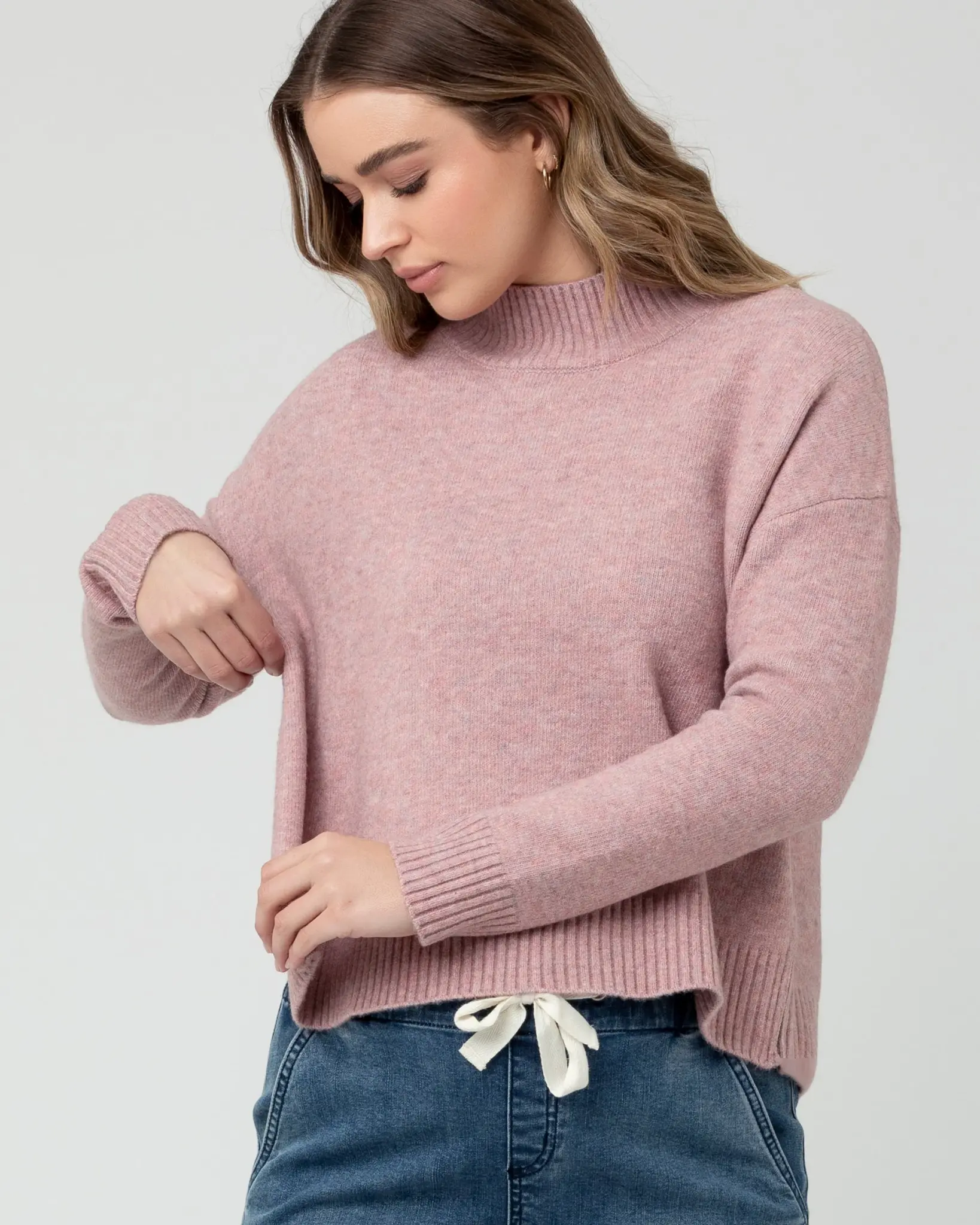 Ripe Maternity Ripe Maternity Crop Zip Nursing Sweater - Dusty Rose