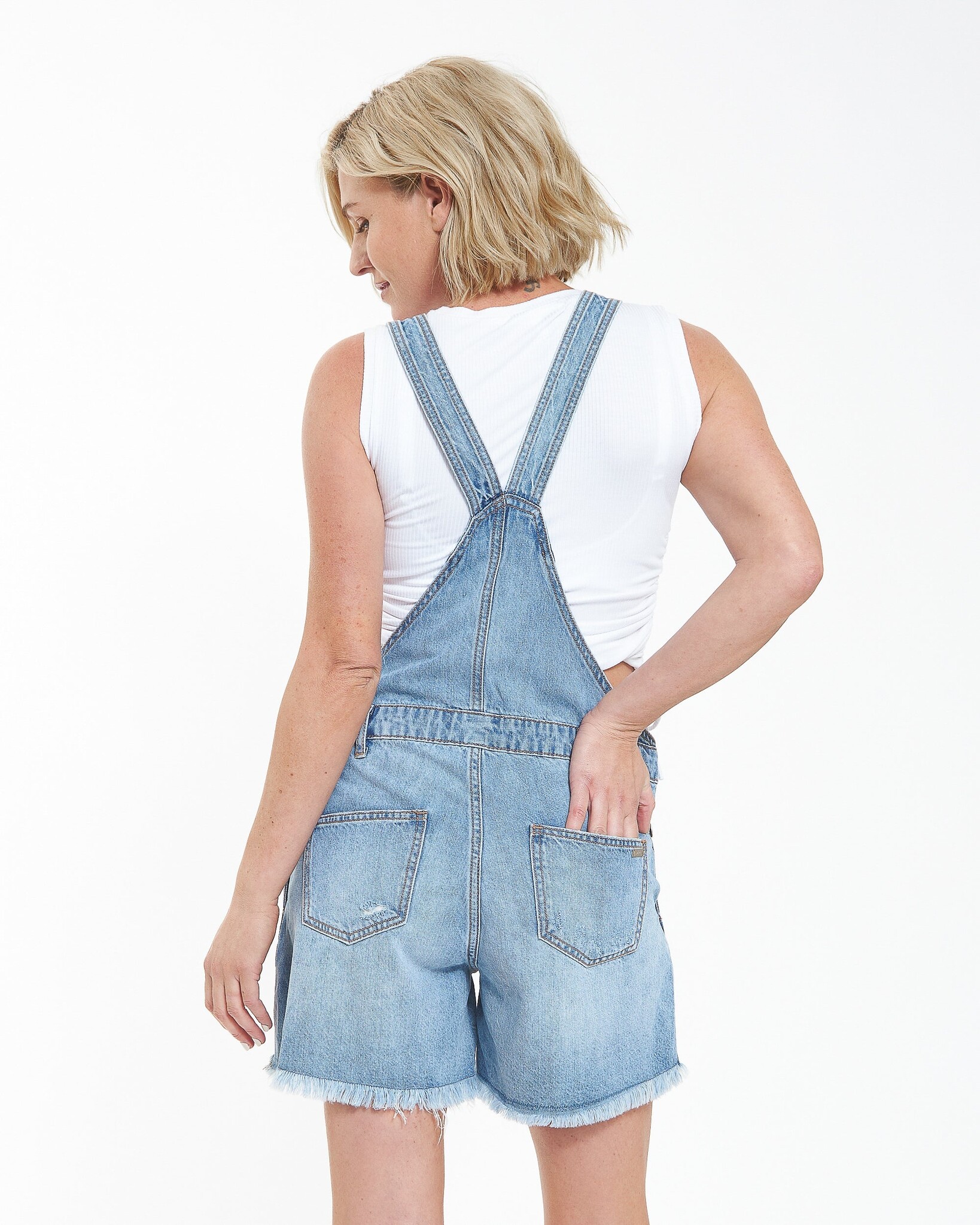 Ripe Maternity Ripe Maternity Denim Shortie Overalls - Clean Fade