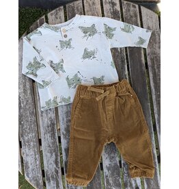 Play Up Kitty Print Henley Top and Corduroy Pant Set