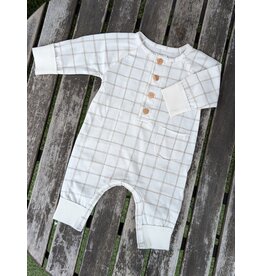 Snug Holden Taupe Check Button Romper