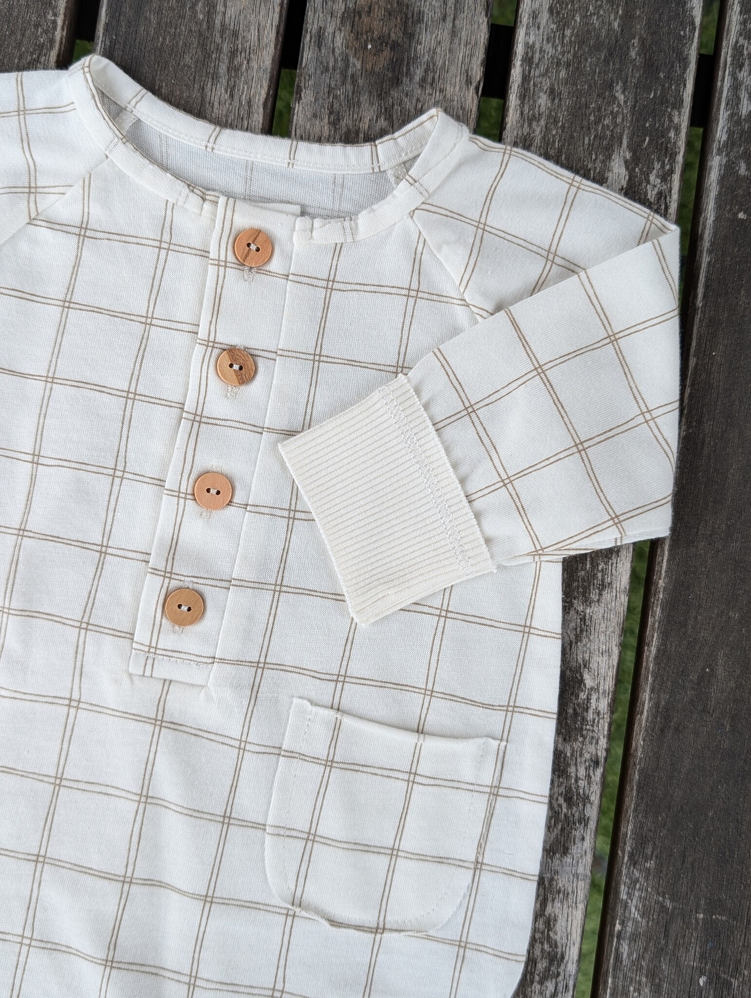 Snug Holden Taupe Check Button Romper