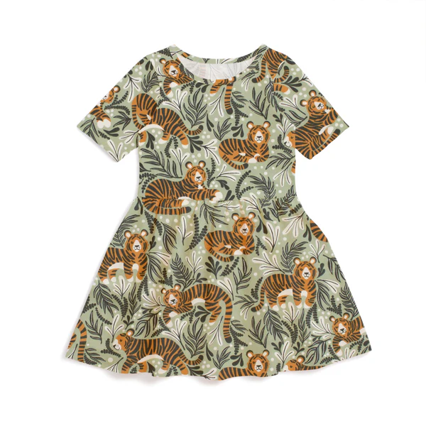 Winter Water Factory Winter Water Factory Organic Cotton Dress - Dreaming Tigers (Grass)