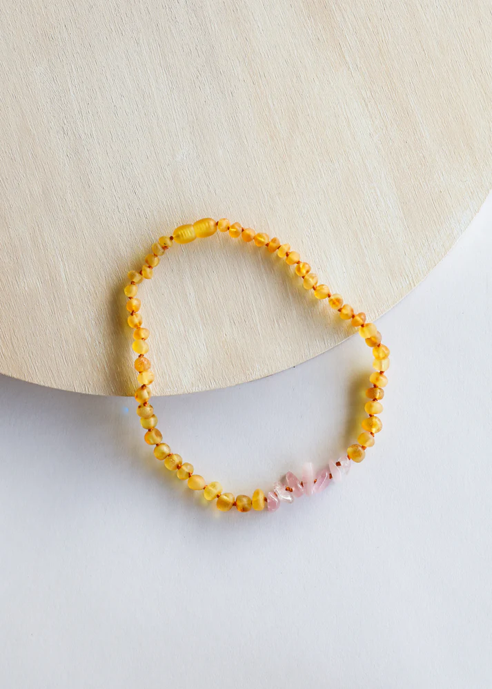 Canyon Leaf Canyon Leaf Raw Honey + Raw Rose Quartz Amber Necklace