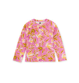 Tea Collection Long Sleeve Rash Guard & Ruffle Bikini Bottom Set  - Tropical Mulberry