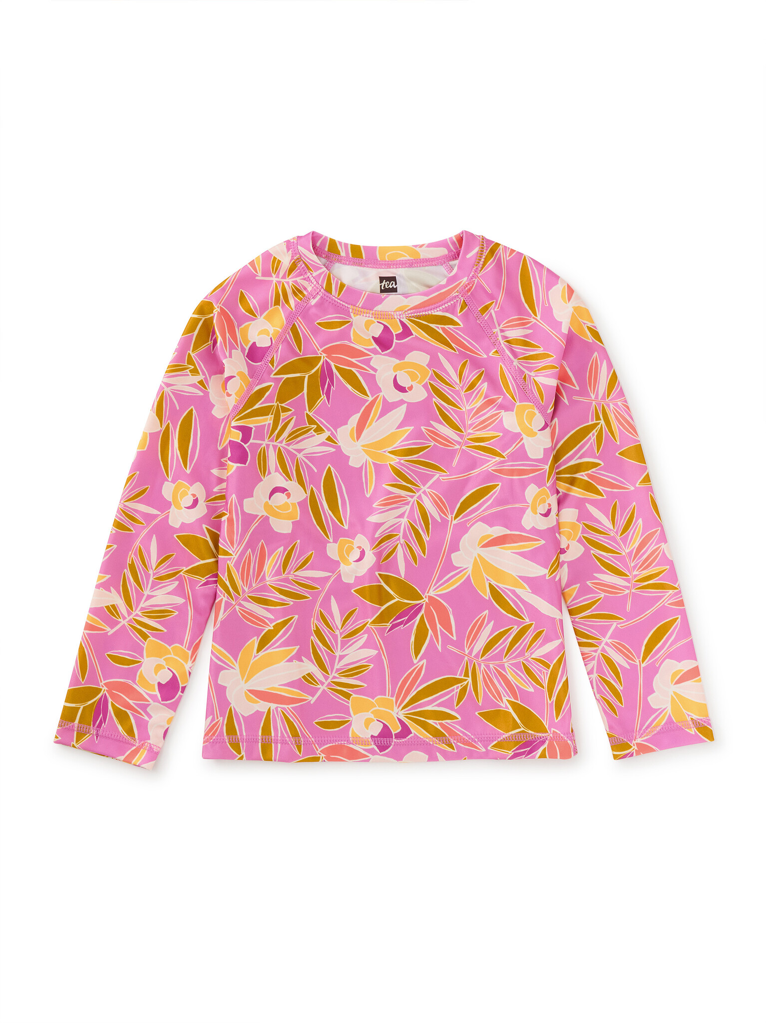 Tea Collection Long Sleeve Rash Guard & Ruffle Bikini Bottom Set  - Tropical Mulberry