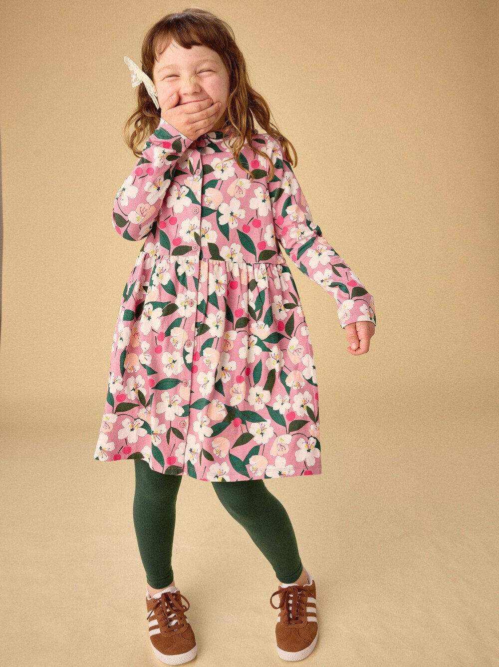 Tea Collection Collared Long Sleeve Dress - Cherry