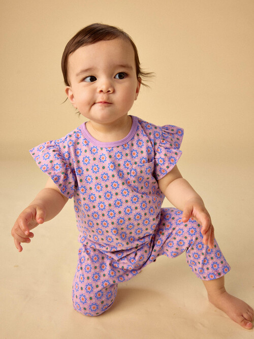 Tea Collection Ruffle Sleeve Baby Romper - Korean Tiles