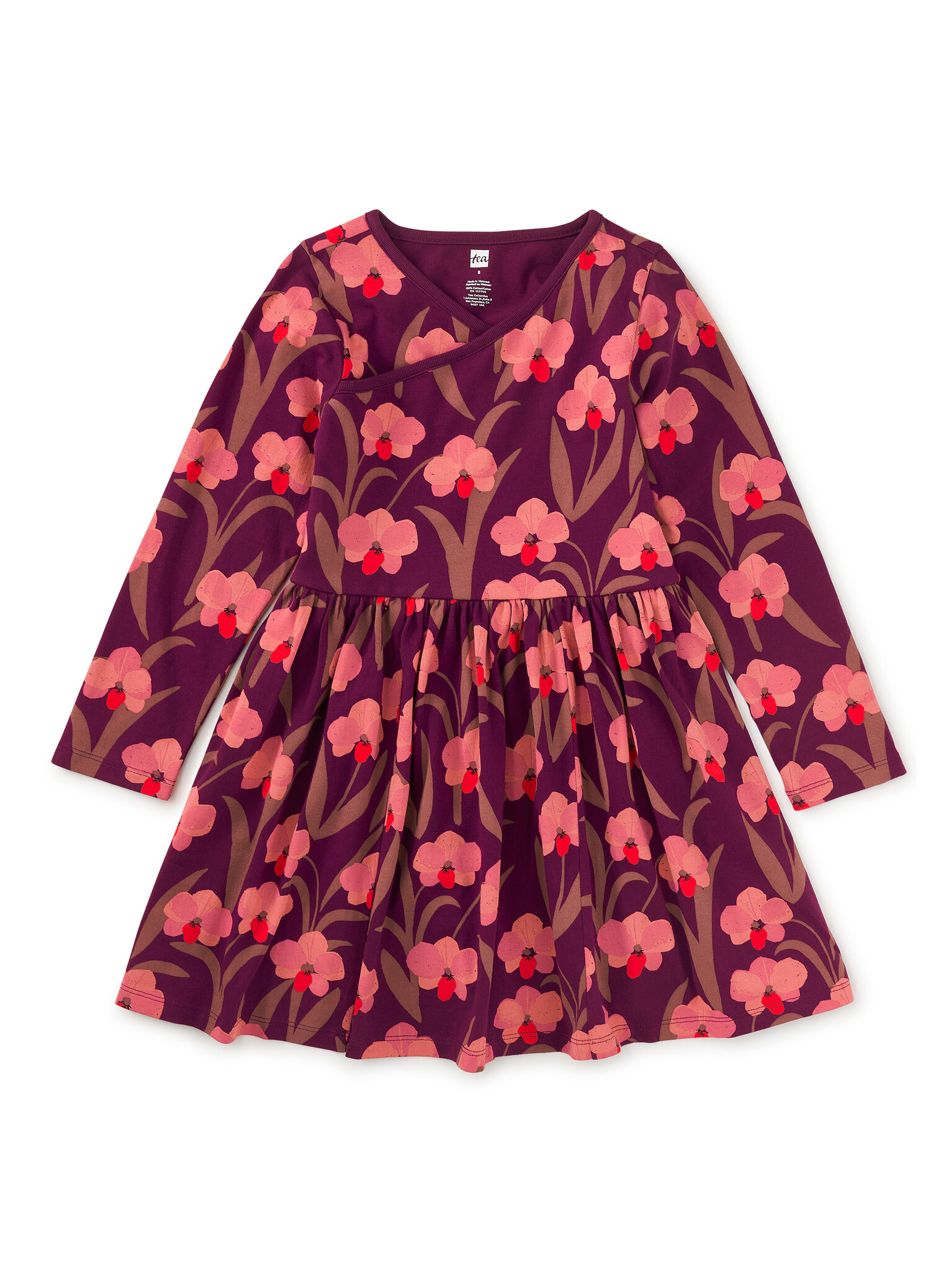 Tea Collection Jeju Island Long Sleeve Wrap Neck Dress
