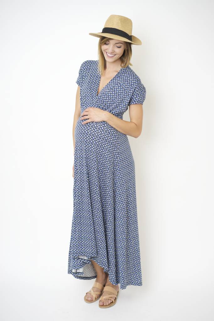 NOM Maternity Caroline During & After Dress - Geo Blue