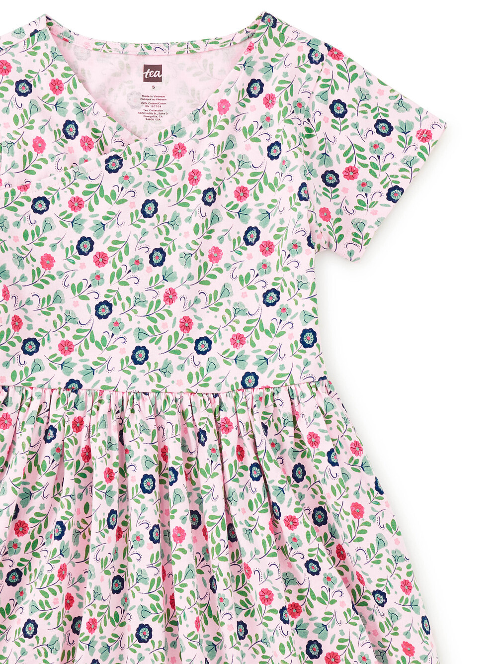 Tea Collection Short Sleeve Wrap Neck Dress - Azulejos Florales