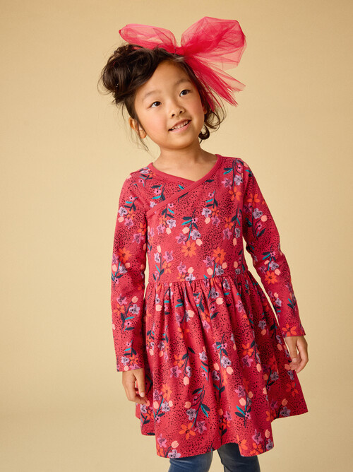 Tea Collection Vintage Floral Long Sleeve Wrap Neck Dress