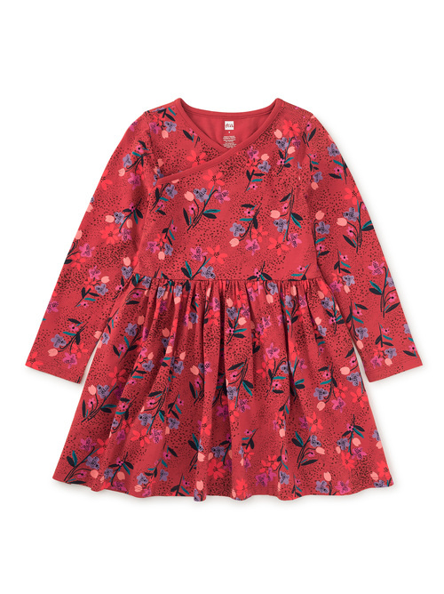 Tea Collection Vintage Floral Long Sleeve Wrap Neck Dress