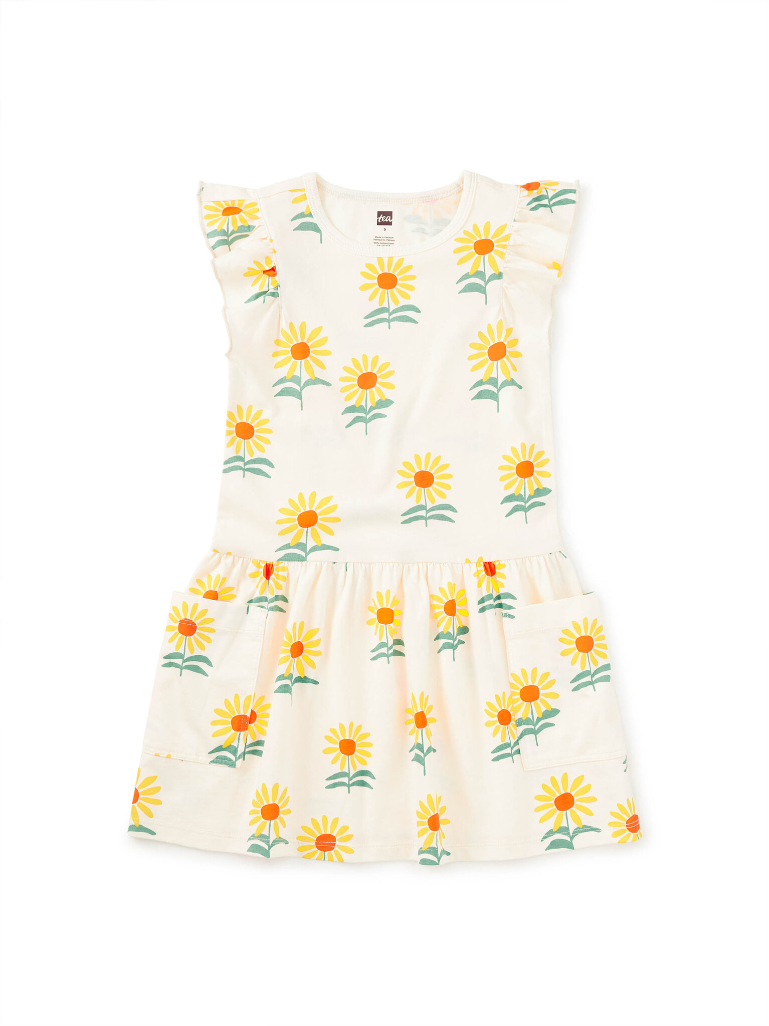 Tea Collection Flutter Sleeve Pocket Dress - Sunflowers