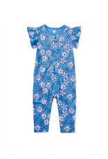 Tea Collection Flutter Sleeve Pocket Romper - Carnation Toss