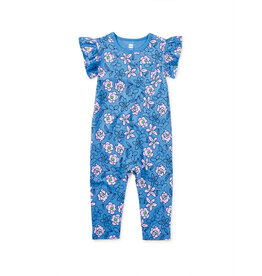 Tea Collection Flutter Sleeve Pocket Romper - Carnation Toss