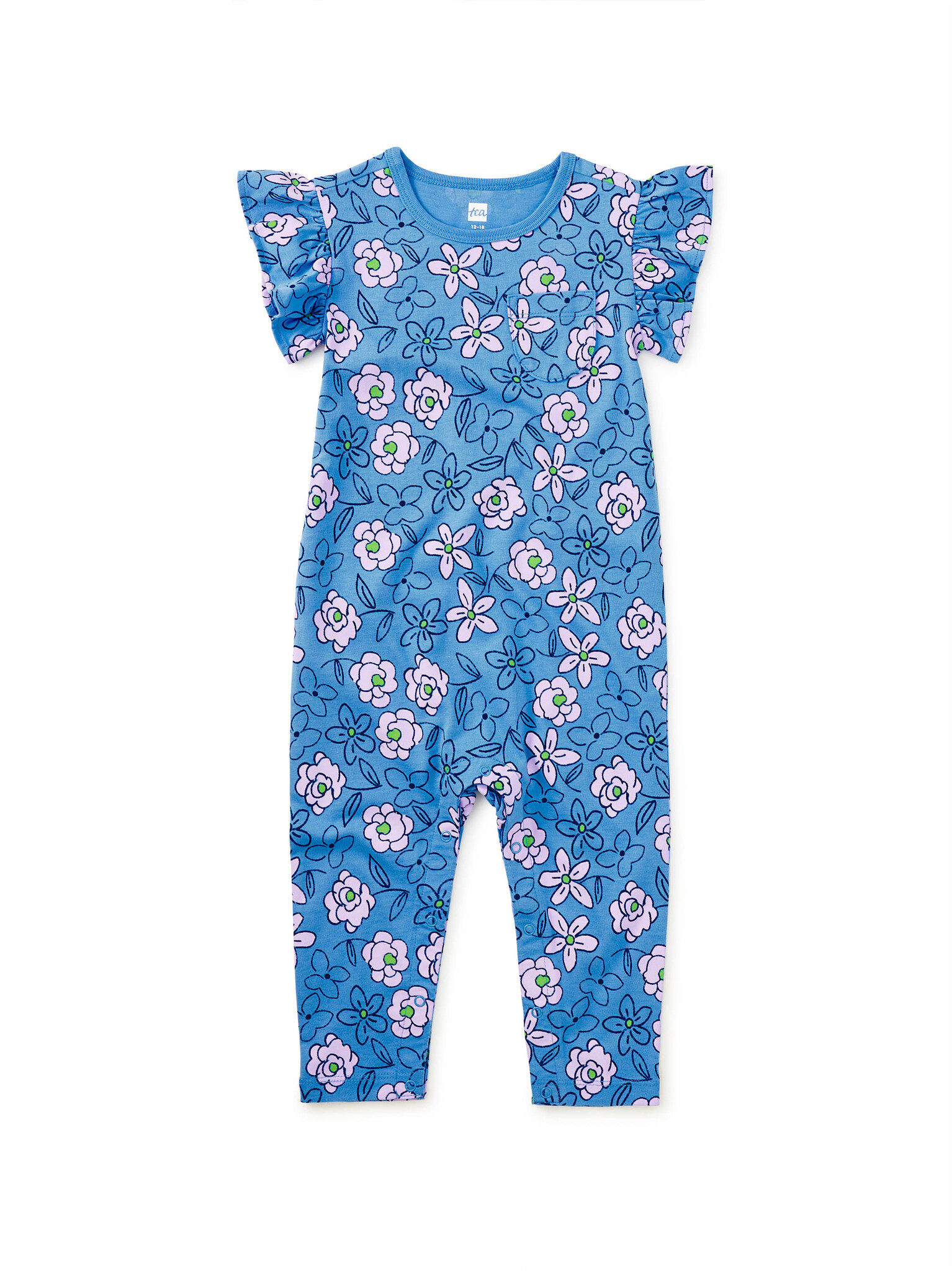 Tea Collection Flutter Sleeve Pocket Romper - Carnation Toss