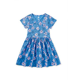 Tea Collection Short Sleeve Wrap Neck Dress - Carnation Toss