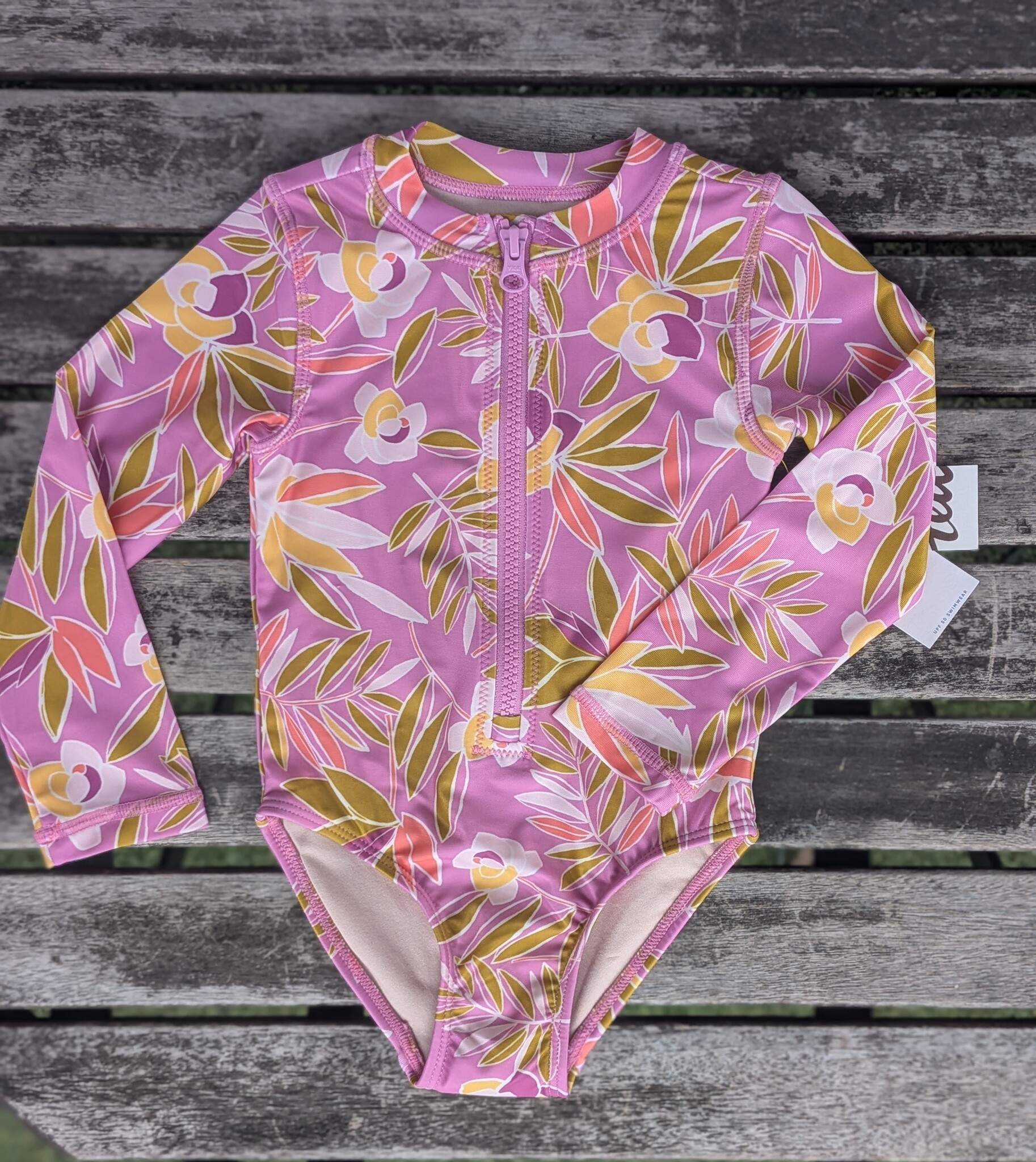 Tea Collection Long Sleeve Rash Guard One Piece - Tropical Mulberry