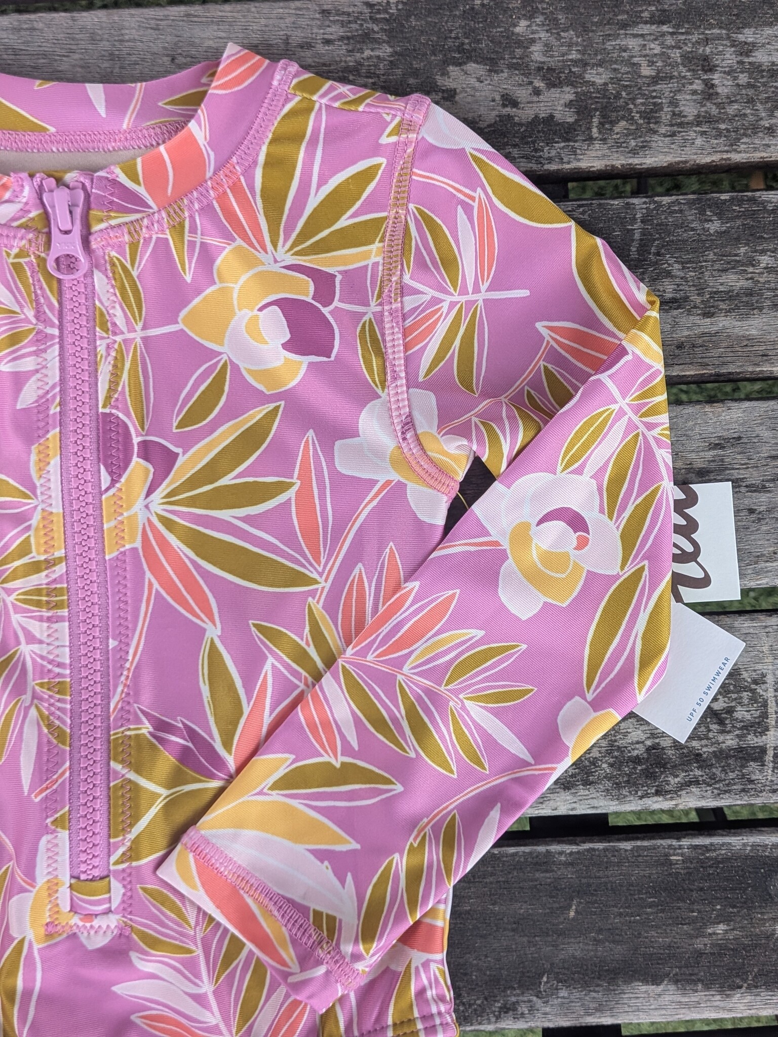 Tea Collection Long Sleeve Rash Guard One Piece - Tropical Mulberry