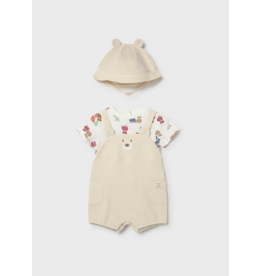 Mayoral Mayoral Teddy Overall Romper & Hat Set