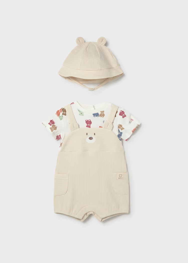 Mayoral Mayoral Teddy Overall Romper & Hat Set