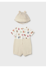 Mayoral Mayoral Teddy Overall Romper & Hat Set