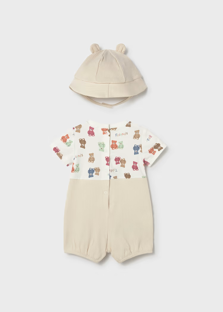 Mayoral Mayoral Teddy Overall Romper & Hat Set