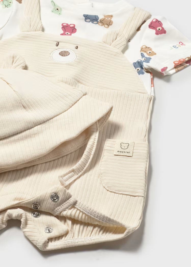 Mayoral Mayoral Teddy Overall Romper & Hat Set