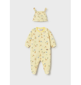 Mayoral Mayoral Sunny Jungle Footed Romper & Hat Set