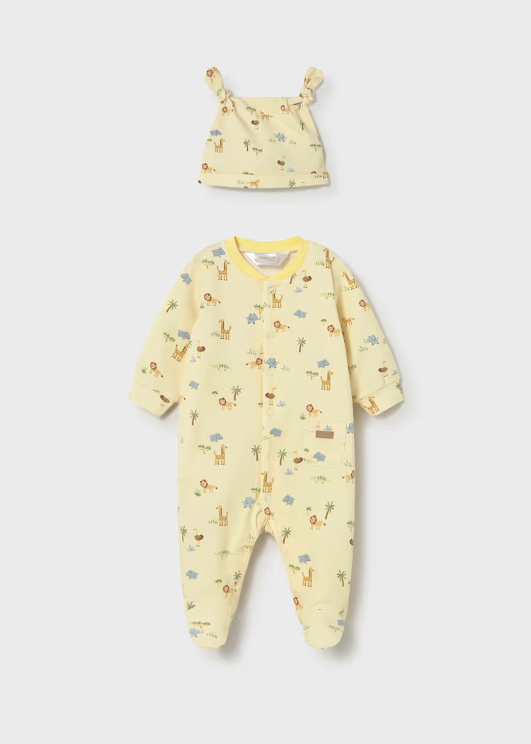 Mayoral Mayoral Sunny Jungle Footed Romper & Hat Set