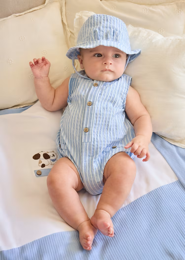 Mayoral Mayoral Bubble Sunsuit & Hat Set