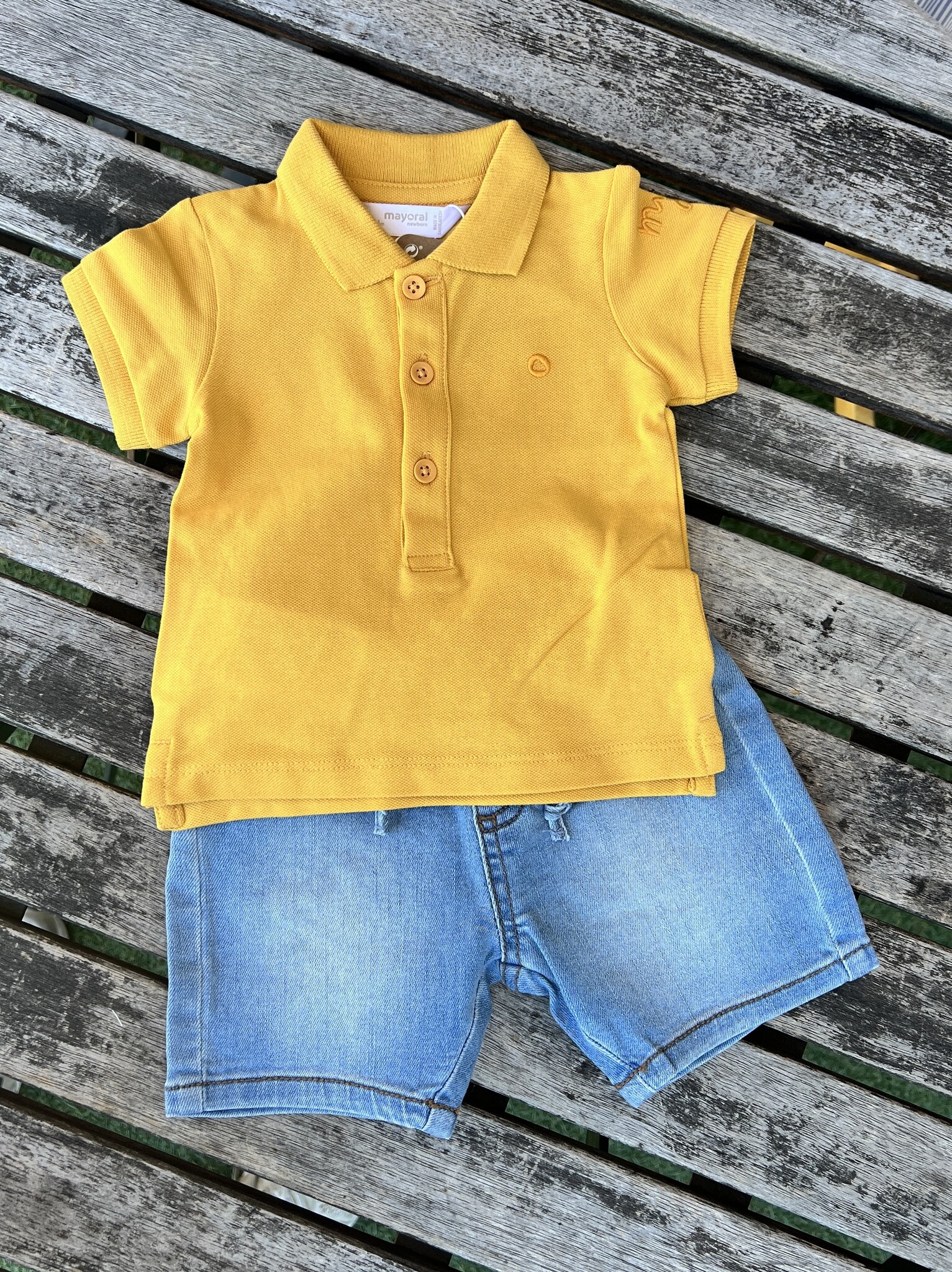 Mayoral Mayoral  Yellow Polo & Jean Shortie Set