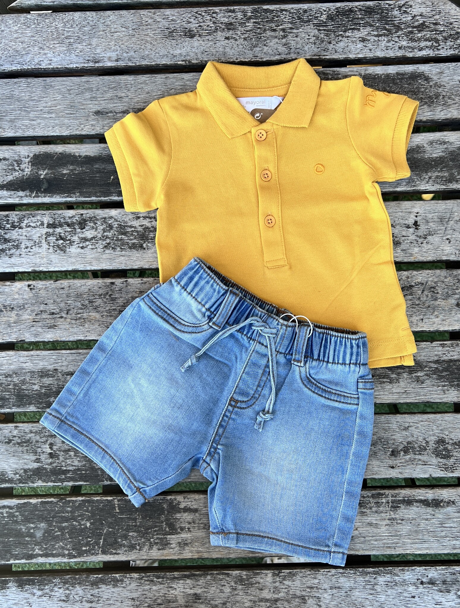 Mayoral Mayoral  Yellow Polo & Jean Shortie Set