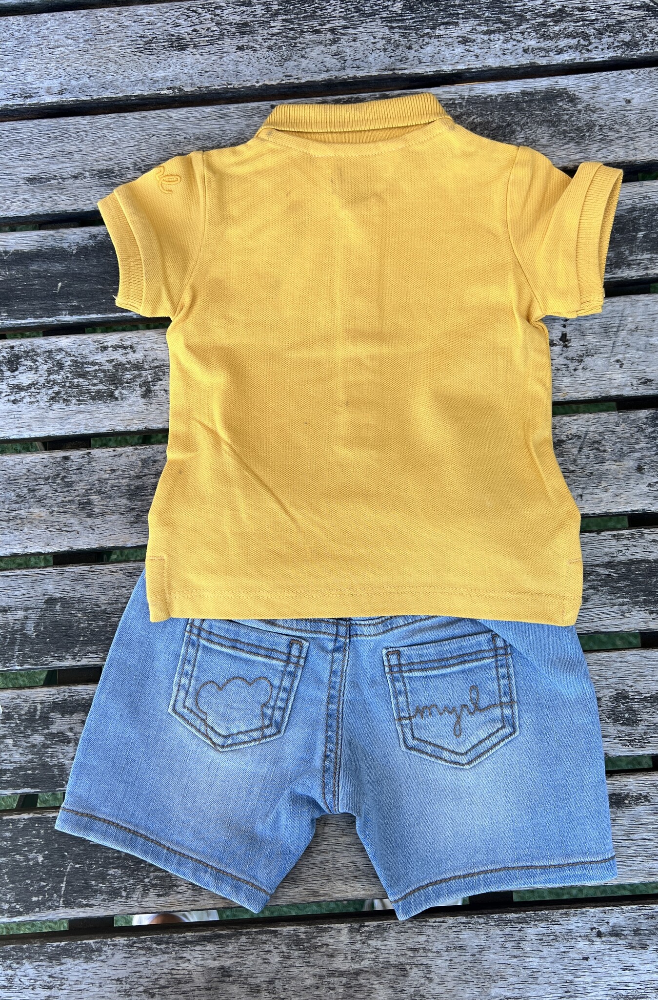 Mayoral Mayoral  Yellow Polo & Jean Shortie Set